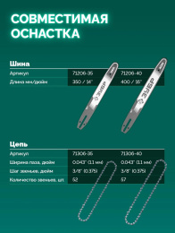 Цепная пила Зубр ПЦБ-4040 аккум. 2000Вт дл.шины:16" 40cm