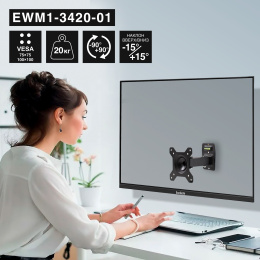 Кронштейн для TV/монитора 13"-34" настенный ExeGate EWM1-3420-01 VESA 75x75, 100x100, макс.нагрузка 20 кг, наклон -8°/+8°, поворот -90°/+90°, расстояние до стены 65-190мм, цвет черный EX297367RUS