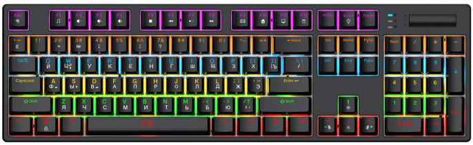 Клавиатура HAFF Synthblood KBD-MK101 механическая, проводная: USB, 108 клавиш, SNK switch red , RGB- подсветка, LED Logo Screen, 1.6м плетеный кабель, цвет: черный/красный