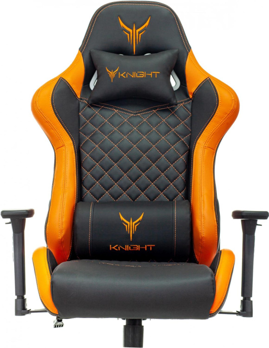 Кресло игровое Knight Armor черный/оранжевый ромбик экокожа с подголов. крестов. металл
