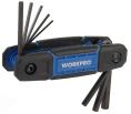 Набор ключей WorkPro WP222028 8 предметов шестигранные, хромованадиевая сталь, закаленная и отпущенная, эргономичный дизайн ручки с удобным захватом, размер: 1.5, 2, 2.5, 3, 4, 5, 6, 8 мм