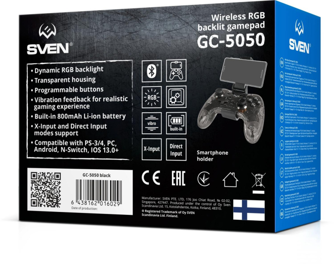Геймпад Sven GC-5050 черный Bluetooth Беспроводной виброотдача обратная связь в компл.:держатель для смартфона/кабель USB SV-016029