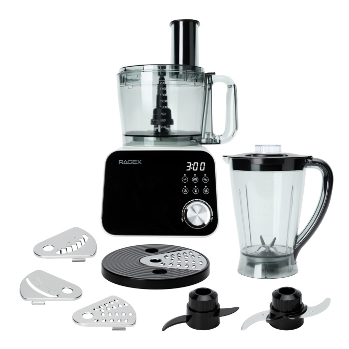 Кухонный комбайн RAGEX R110-202 6 в 1, 2.5 литра, 11 скоростей, 1200 Вт, светло-серый