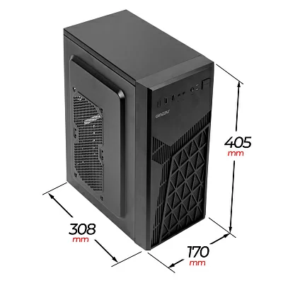 Корпус GINZZU A410 Miditower ATX 2*USB2 + Audio на передней панели, сталь, черный