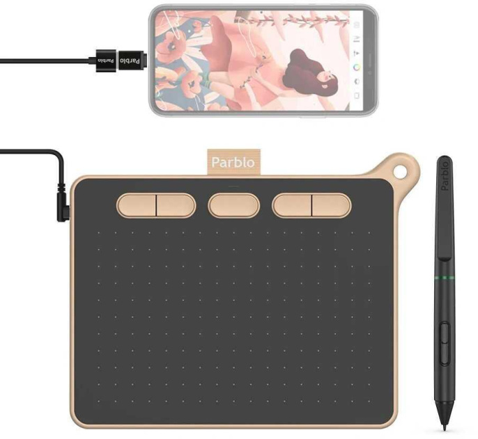 Графический планшет PARBLO Ninos S A6,  черный/розовый