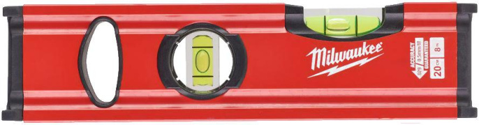 Уровень Milwaukee Slim 20см 4932472091 2 ампулы, точность до 0,029° 0,0005˝/дюйм, 0,5 мм/м , коробчатый, корпус