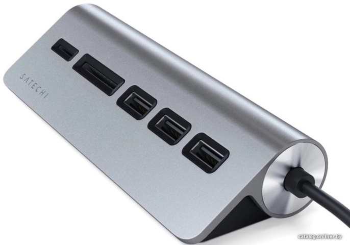 USB-концентратор Satechi Type-C USB Hub & Micro/SD Card Reader. Интерфейс USB-C. 3 порта USB 3.0 , слоты для карты памяти. Цвет серый космос. (ST-TCHCRM)