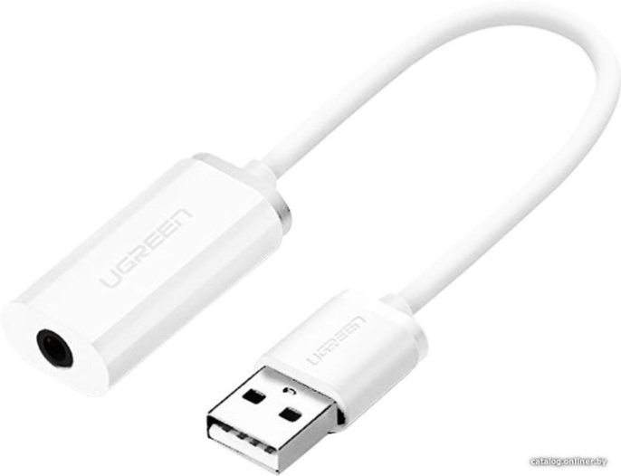 Внешняя звуковая карта UGREEN US206 30712 USB A Male to 3.5 mm Aux Cable. Цвет: белый 30712_