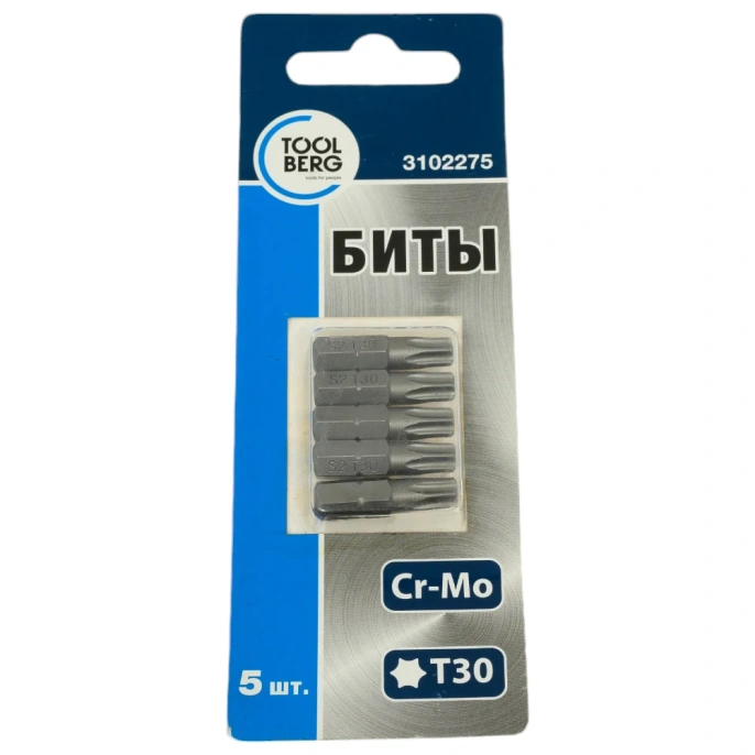 Биты магнитные TX30, 25 мм, 5 шт, сталь S2 Toolberg 3102275 Лк-00002875