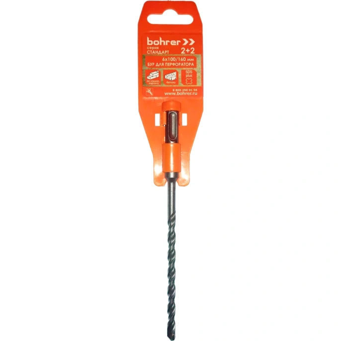 Бур Стандарт (6x100х160 мм; 2 резца + 2 спирали; SDS-Plus) BOHRER 30106160