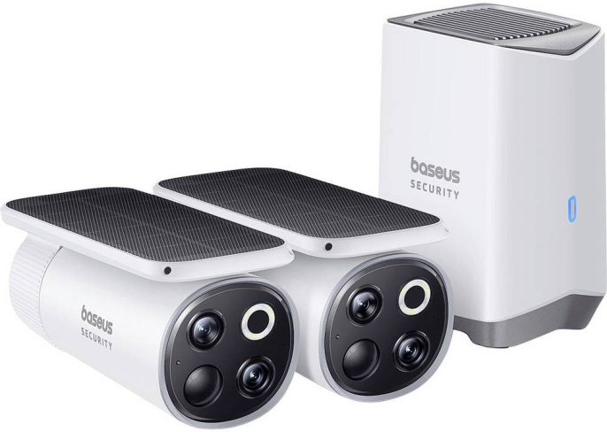 Видеокамера Baseus S0TX002131 Security S1 Pro Dual 3K 2-Cam Kit White S0SU00 станция: встроенная сирена 90 дБ, память 16 ГБ, подключение: Wi-Fi 2.4 ГГц, радиус действия: до 100 м, питание: 12 В, камера: разрешение: 2560x1440 + 2556x1440, поле зрения: 1