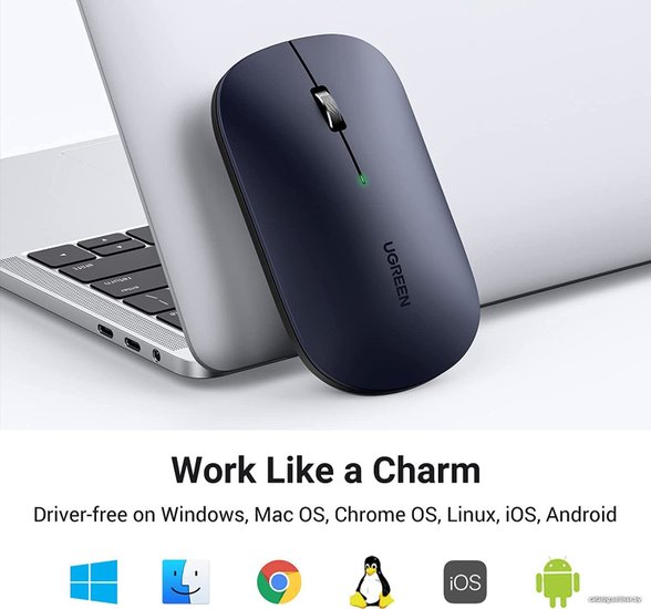 Беспроводная компьютерная мышь UGREEN MU001 90374 Portable Wireless Mouse. Цвет: зеленый