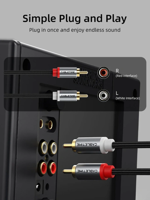 Кабель стерео CABLETIME CF43L (CT-RCA-AG2) 2 м, 2RCA на 2RCA, медный, черный