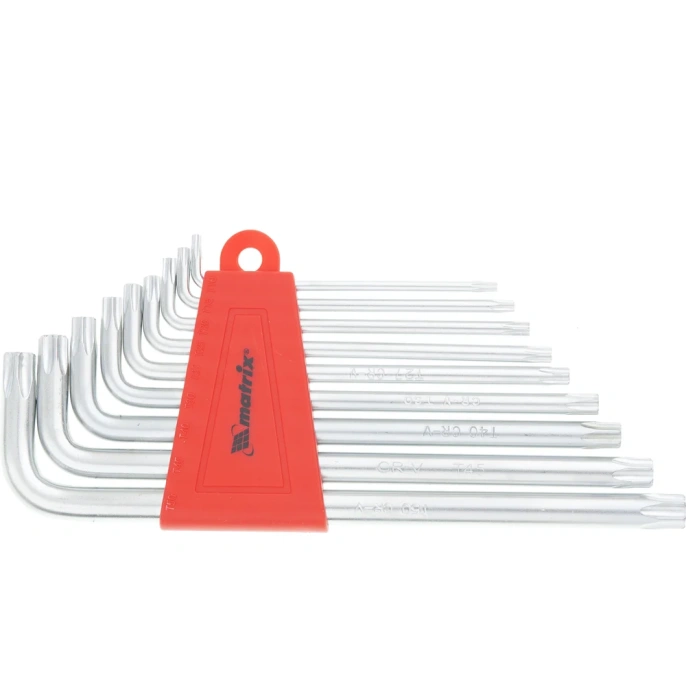 Набор удлиненных имбусовых ключей MATRIX TORX T10-T50, CrV, сатинирование, 9 шт. 12306