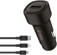Автомобильное зарядное устройство с тройным кабелем TTEC 2CKS30TS SmartCharger 2.4A Car Charger With Trio Cable. Цвет: черный