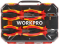 Набор инструментов WorkPro WP204703 4 предмета в наборе: пассатижи 160 мм, длинногубцы 160 мм, бокорезы 160 мм, инструмент для зачистки проводов 160 мм, диэлектрические, изготовлено в соответствии с EN/IEC 60900, каждый инструмент индивидуально протестир