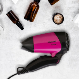Фен Maxwell MW-2007, 1200Вт, черный и малиновый