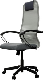 Кресло МЕТТА SU-B-8, сетка/ткань, до 120кг, топ-ган, фиксированные подлокотники,  светло-серый