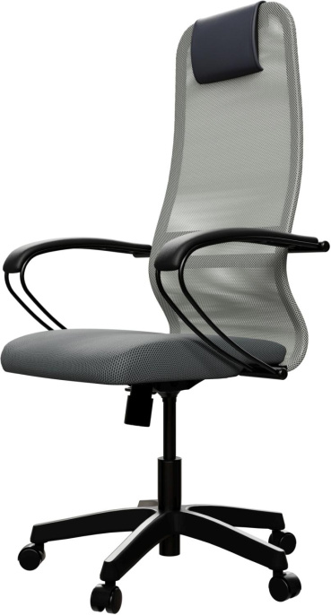 Кресло МЕТТА SU-B-8, сетка/ткань, до 120кг, топ-ган, фиксированные подлокотники,  светло-серый