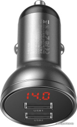 Автомобильное зарядное Baseus CCBX-0G Digital Display 4.8A Car Charger 2 USB 24W, выходы: USB 1 12 W , USB 2 12 W , Gray