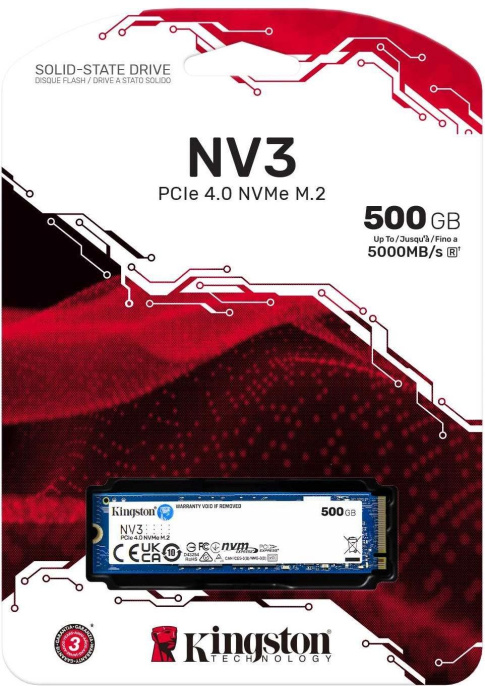 SSD накопитель Kingston NV3 SNV3S/500G 500ГБ, M.2 2280, PCIe 4.0 x4,  NVMe,  M.2
