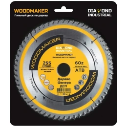 Диск пильный по дереву Woodmaker 255x30/25.4 мм, Z=60 ATB Diamond Industrial DIDD255Z60