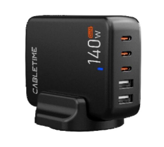 Зарядное устройство CABLETIME G140B (CT-GAN140-PB) GaN PD3.0 3C2A 140 Вт, черный