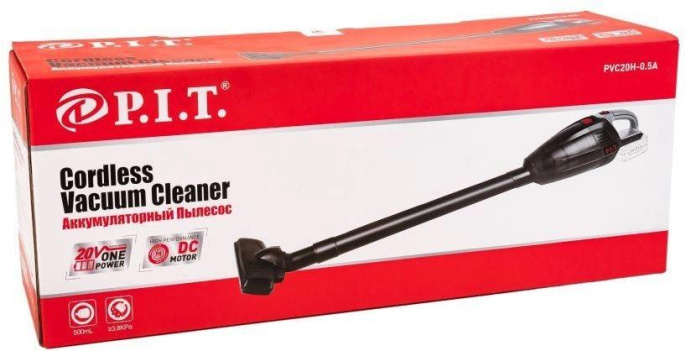 Пылесос P.I.T. PVC20H-0.5A аккумуляторный, 20В, пылесборник 0.5 л, 1.2 м³/мин, 3 насадки, удл. патрубок