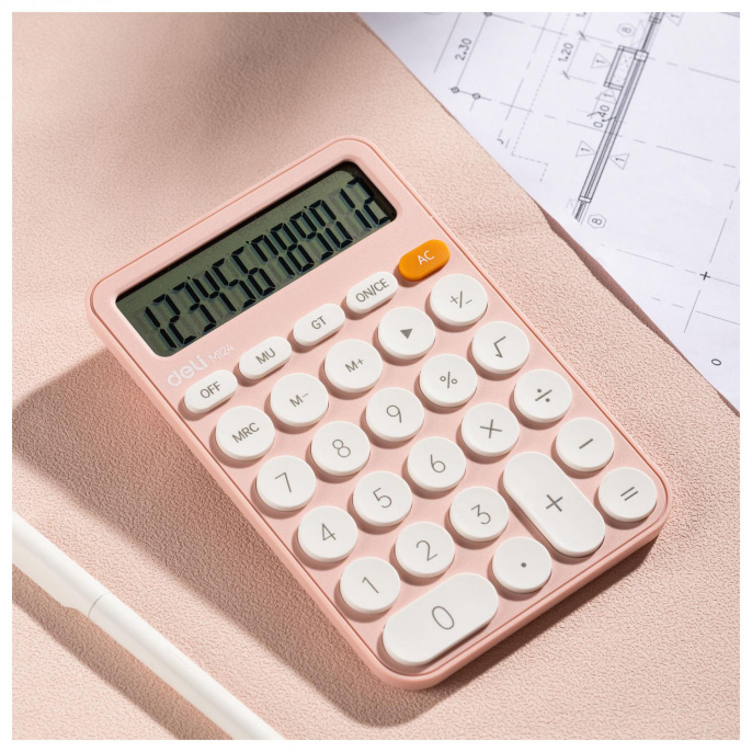 Калькулятор Deli EM124PINK,  12-разрядный, розовый