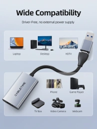 Адаптер видеозахвата CABLETIME CB64G (CT-ACHC-AG) USB A+C на HDMI, 1080p
