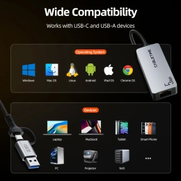 Адаптер CABLETIME CB58G CT-ACML5-AG USB A+C 3.0 — RJ45 5 Гбит/с - Space Grey