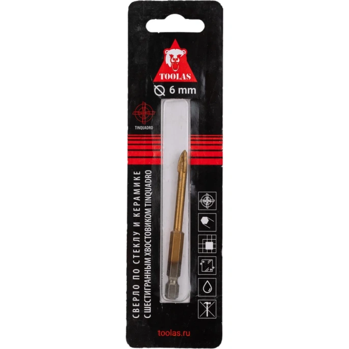 Сверло по стеклу TiN квадро 6 мм TOOLAS 00005430