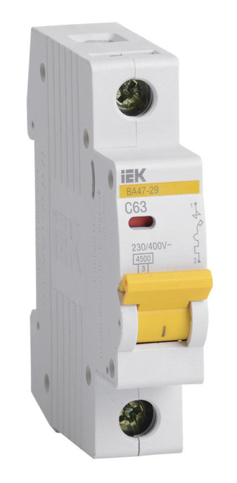Автоматический выключатель IEK ВА47-29 (MVA20-1-063-C) 63A тип C 4.5кА 1П 230/400В 1 модуль белый (упак.:1шт)