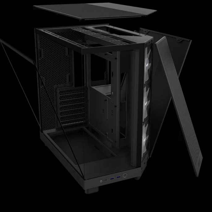 Корпус без блока питания/ Case NZXT H6 Flow RGB 2023 , Midi-Tower, TG, 3x120mm RGB, 2xUSB-A 3.2 + 1xUSB-C 3.2, ATX, mATX, mITX Black (CC-H61FB-R1)