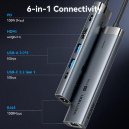 Мультифункциональный хаб Vention USB-C 6 в 1, шт. TGNHB