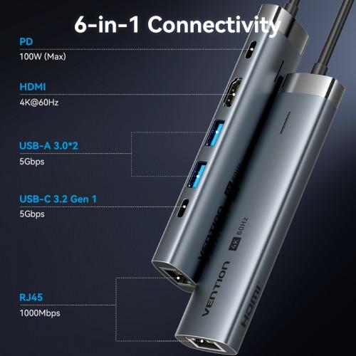 Мультифункциональный хаб Vention USB-C 6 в 1, шт. TGNHB