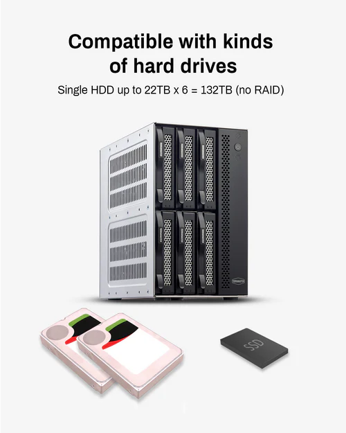 Внешний корпус для жёстких дисков TerraMaster D6-320 DAS tower/JBOD,Single Disk/up to 6 SATA 3,5' or 2,5' /1xUSB3.2 Type-C gen2/1xPS/1YW