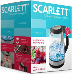 Чайник электрический Scarlett SC-EK27G19 2.2л. 2200Вт черный/серебристый корпус: стекло/металл/пластик (EK27G19)