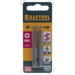 Биты "EXPERT" (E 1/4"; PH 1; 50 мм; 2 шт.) KRAFTOOL 26121-1-50-2