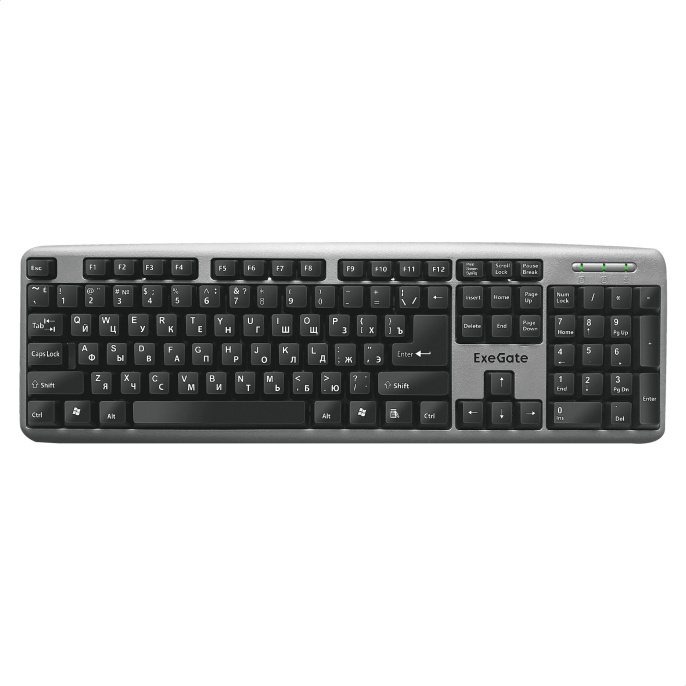 Клавиатура ExeGate Professional Standard LY-401 USB, полноразмерная, влагозащищенная, 104кл., Enter большой, длина кабеля 1,35м, серебристый корпус, Color Box EX264086RUS