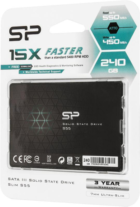 SSD накопитель Silicon Power Slim S55 SP240GBSS3S55S25 240ГБ, 2.5", SATA III,  SATA
