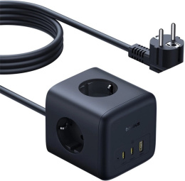 Удлинитель с сетевым зарядным устройством Baseus E00082100123-00 EnerFill FA11 Cube Power Strip 3AC+1U+1C 67W 1.5m EU Cosmic Black (EFMF67-EU)