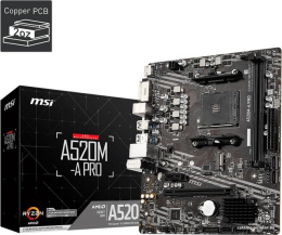 Материнская плата MSI A520M-A PRO Soc-AM4 AMD A520 2xDDR4 mATX AC`97 8ch 7.1 GbLAN RAID+DVI+HDMI