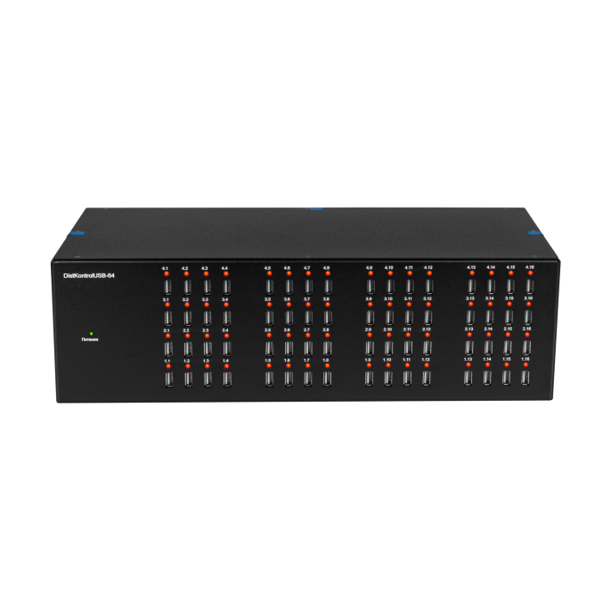 Управляемый USB over IP концентратор DistKontrolUSB-64 с 64 портами USB с 2 блоками питания, Ethernet 2 x 10/100/1000 Mb