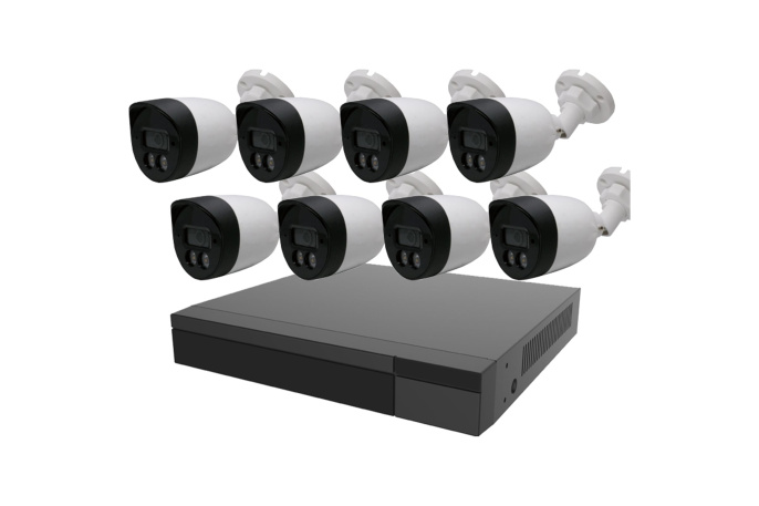 Комплект проводных 8*IPC+NVR iSeeTec 4 IPC купольные+4 IPC циллиндрические 1/3" Aptina 1.3 MP CMOS,720P/SVGA/D1@25fps,2.0 MP HD Lens, IR-CUT R LED: 5x24 pcs, IR Range: 20M, Board Lens 4 mm 9CH H.264 NVR, LINUX OS, Touch Front Panel, Win8 Style UI, User-