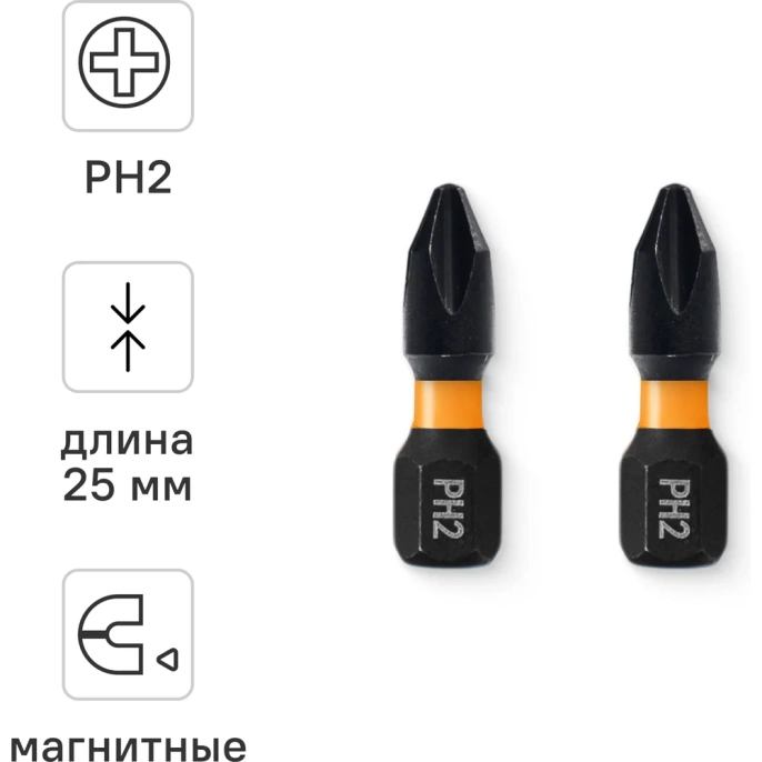 Биты для шуруповерта RAGE By VIRA магнитные S2 PH2 x 25 мм 2 шт 554152