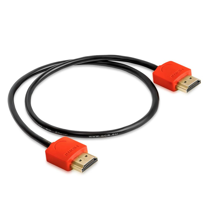 Greenconnect Кабель SLIM 1.0m HDMI 2.0, красные коннекторы Slim, OD3.8mm, HDR 4:2:2, Ultra HD, 4K 60 fps 60Hz, 3D, AUDIO, 18.0 Гбит/с, 32/32 AWG, GCR-51213