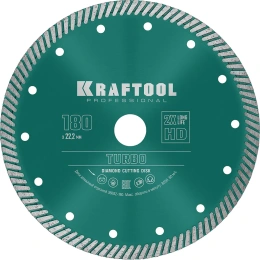 Диск алмазный отрезной турбо по бетону и кирпичу KRAFTOOL Turbo 180х22 мм 36682-180