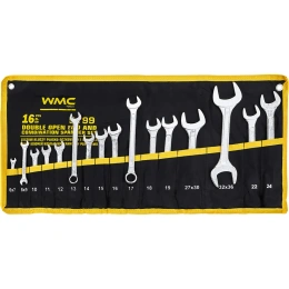 Набор комбинированных и рожковых ключей WMC TOOLS 16 предметов (6х7,8х9,10,11,12,13,14,15,16,17,18,19,22,24,27х30,32х36мм) WMC-5199(47228)