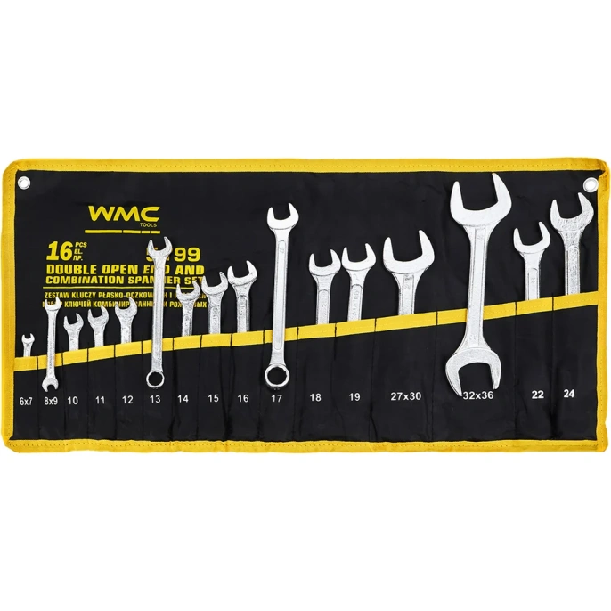 Набор комбинированных и рожковых ключей WMC TOOLS 16 предметов (6х7,8х9,10,11,12,13,14,15,16,17,18,19,22,24,27х30,32х36мм) WMC-5199(47228)